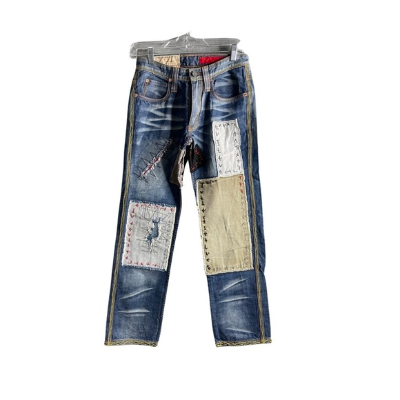 Tough JeanSmith vintage men size 28 patchwork embellished/whiskering jeans - Picture 1 of 12